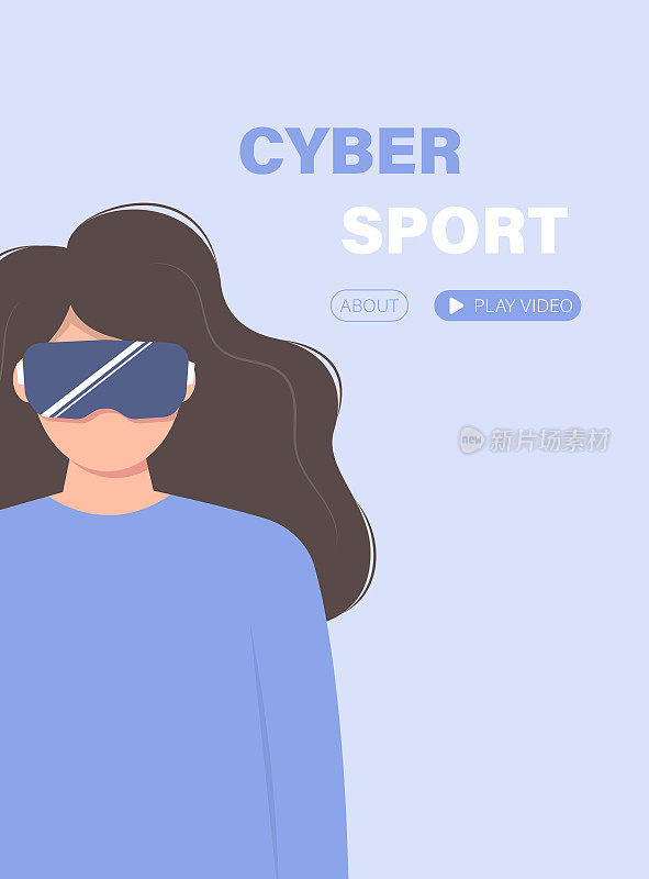Landing page meta version, game or application. Cyber ââgirl in VR glasses
